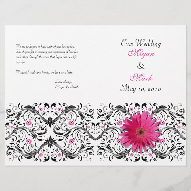 Pink Gerber Daisy Floral Wedding Programme (Devant)