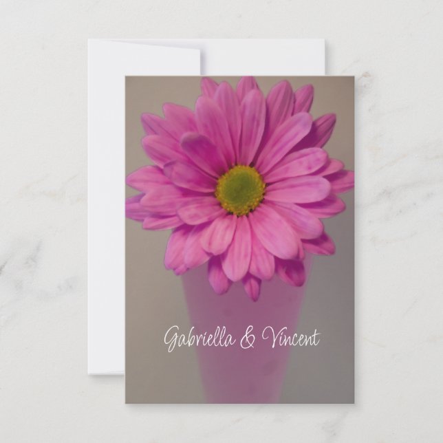 Pink Gerber Daisy in Vase Wedding Flat Mitteilungs Mitteilungskarte (Vorderseite)