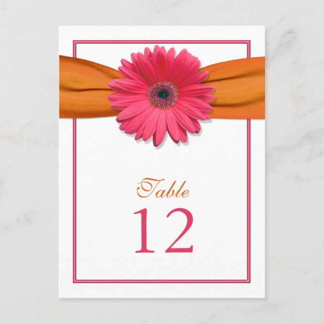 Pink Gerber Daisy Orange Ribbon Tischnummer Card (Vorderseite)