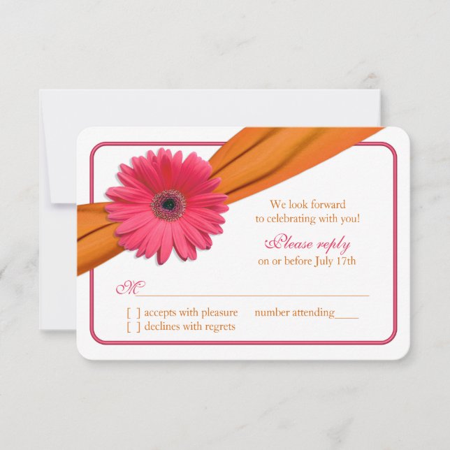 Pink Gerber Daisy Orange Ribbon Wedding RSVP (Vorderseite)