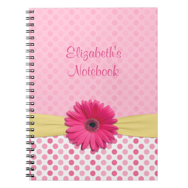 Pink Gerber Daisy Polka Dot Personalisiertes Noteb Notizblock (Vorderseite)
