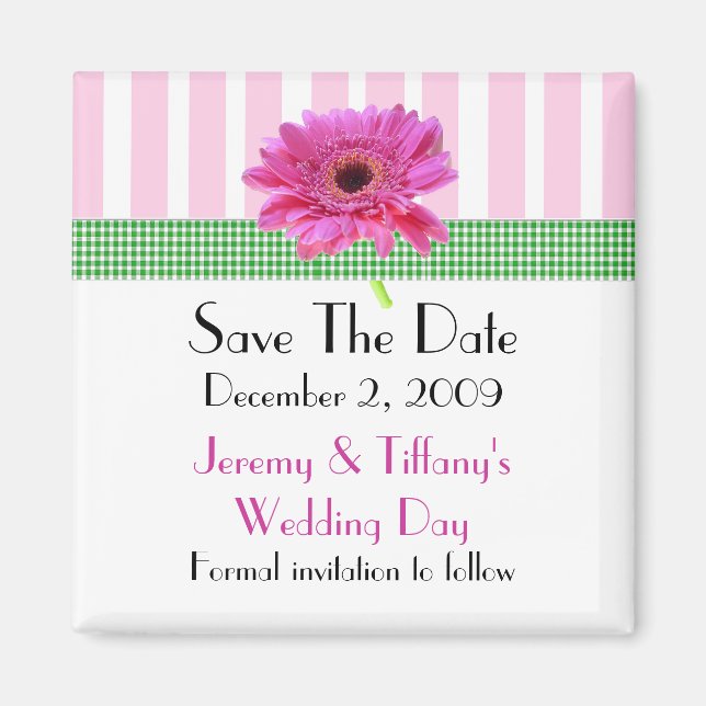 Pink Gerber Daisy Save the Date Magnet (Vorne)