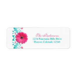 Pink Gerber Daisy Türkise Floral Wedding Address