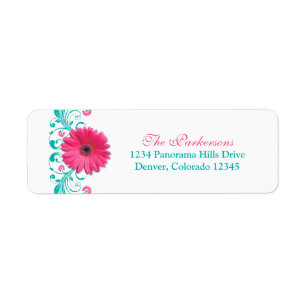 Pink Gerber Daisy Türkise Floral Wedding Address