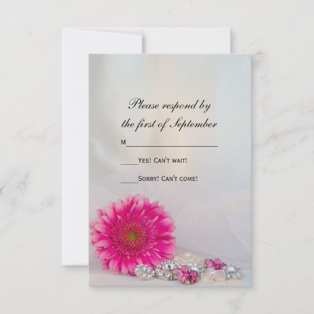 Pink Gerber Daisy und Buttons Hochzeit RSVP Karte (Vorderseite)