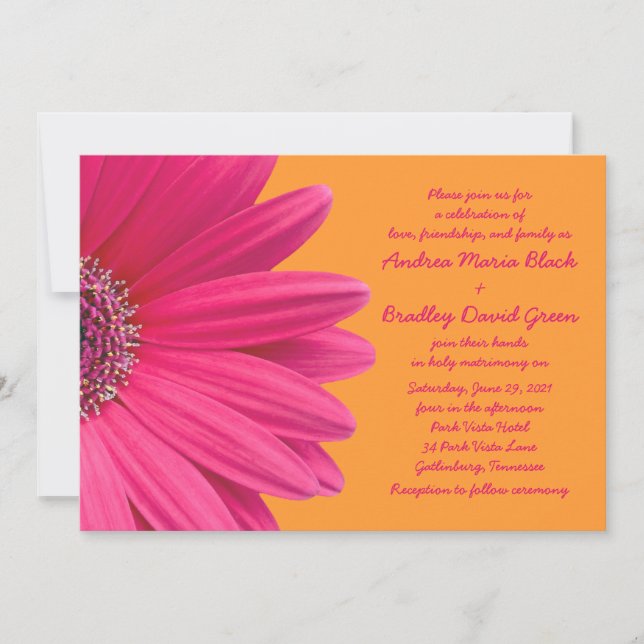 Pink Gerber Daisy und Orange Wedding Einladung (Vorderseite)