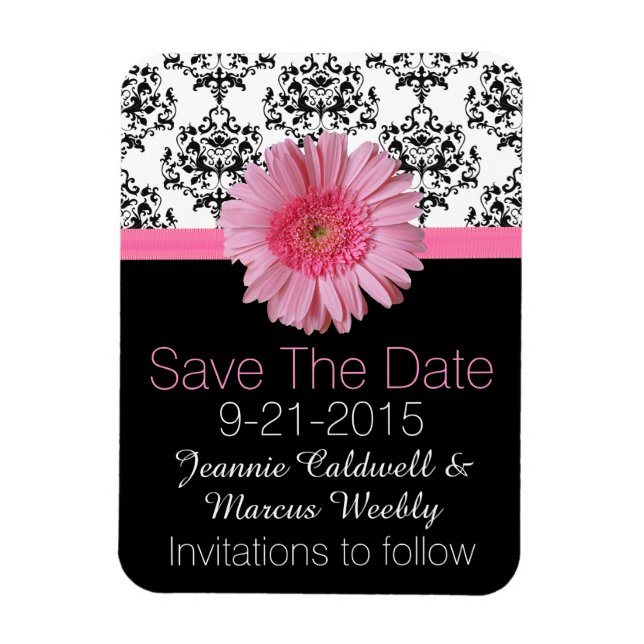 Pink Gerber Daisy Wedding Save the Date Magnet (Vertikal)