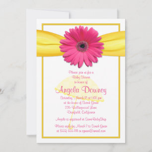 Pink Gerber Daisy Yellow Ribbon Baby Dusche einlad Einladung