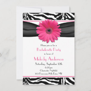 Pink Gerber Daisy Zebra Print Junggeselinnen-Absch Einladung