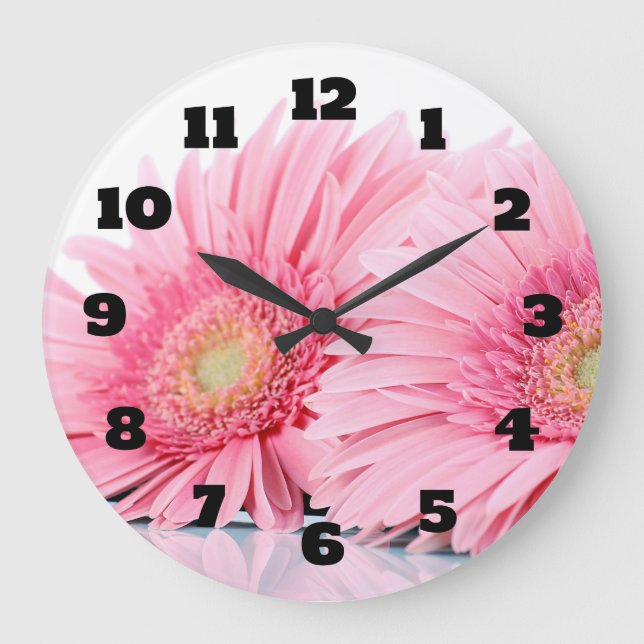 Pink Gerbera Daisies Elegant Photograph Große Wanduhr (Vorderseite)