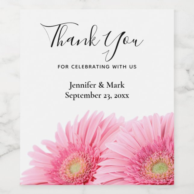 Pink Gerbera Daisies Elegante Hochzeit der Fotogra Weinetikett (Einzelnes Label)