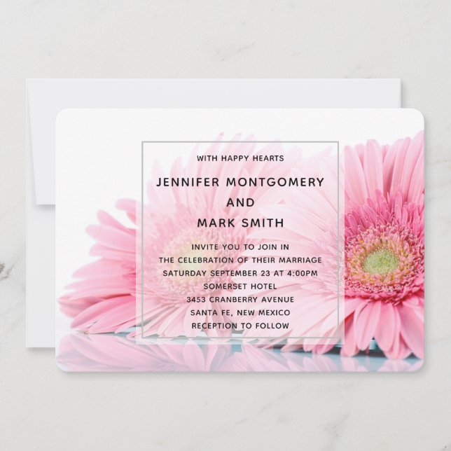 Pink Gerbera Daisies Elegantes Foto Hochzeit Einladung (Vorderseite)