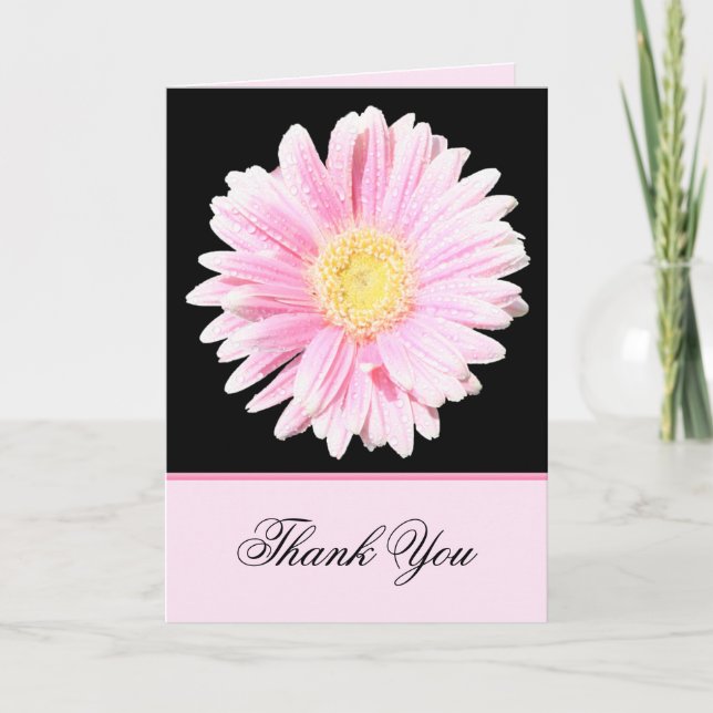 Pink Gerbera Daisy auf Black Danke Karte (Vorderseite)