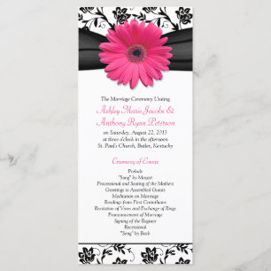 Pink Gerbera Daisy Black Floral Wedding Program Programm