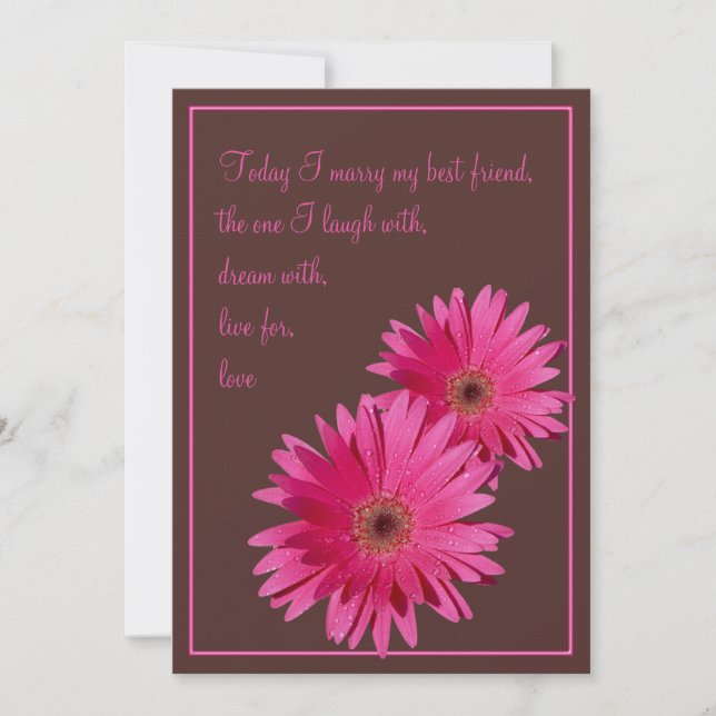 Pink Gerbera Daisy Brown Einladung zur Hochzeit (Vorderseite)