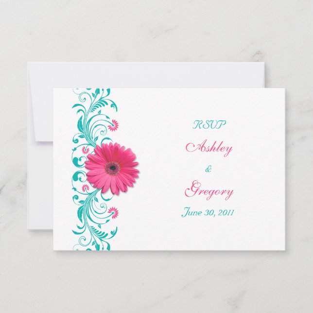 Pink Gerbera Daisy Floral Reply Card RSVP Karte (Vorderseite)