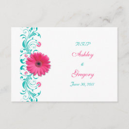 Pink Gerbera Daisy Floral Reply Card RSVP Karte