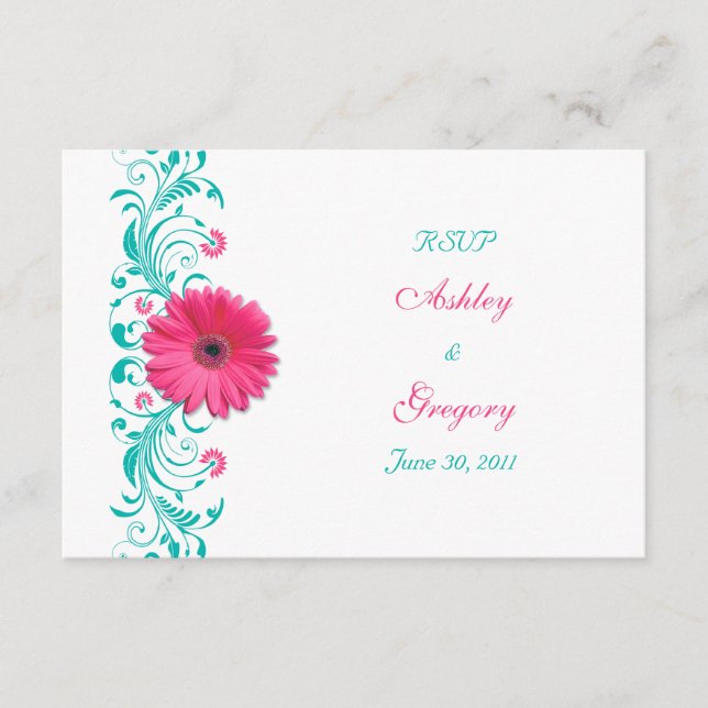 Pink Gerbera Daisy Floral Reply Card RSVP Karte (Vorderseite)