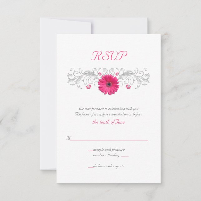 Pink Gerbera Daisy Floral Reply Card RSVP Karte (Vorderseite)