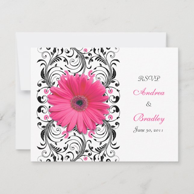 Pink Gerbera Daisy Floral Response Card RSVP Karte (Vorderseite)