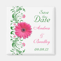 Pink Gerbera Daisy Green Floral Save the Date