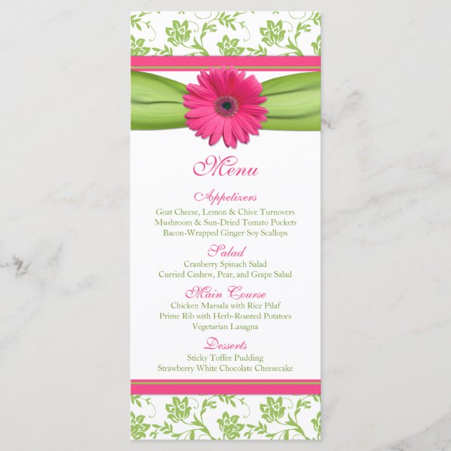 Pink Gerbera Daisy Green Floral Wedding Menu Menükarte (Vorderseite)