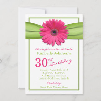 Pink Gerbera Daisy Green Ribbon 30. Geburtstag Einladung