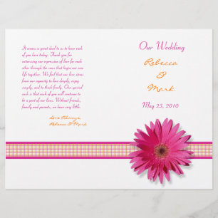 Pink Gerbera Daisy Kariert Ribbon Wedding Program