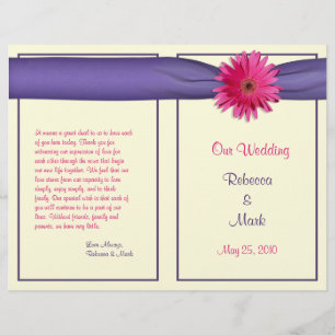 Pink Gerbera Daisy Lila Ribbon Wedding Program