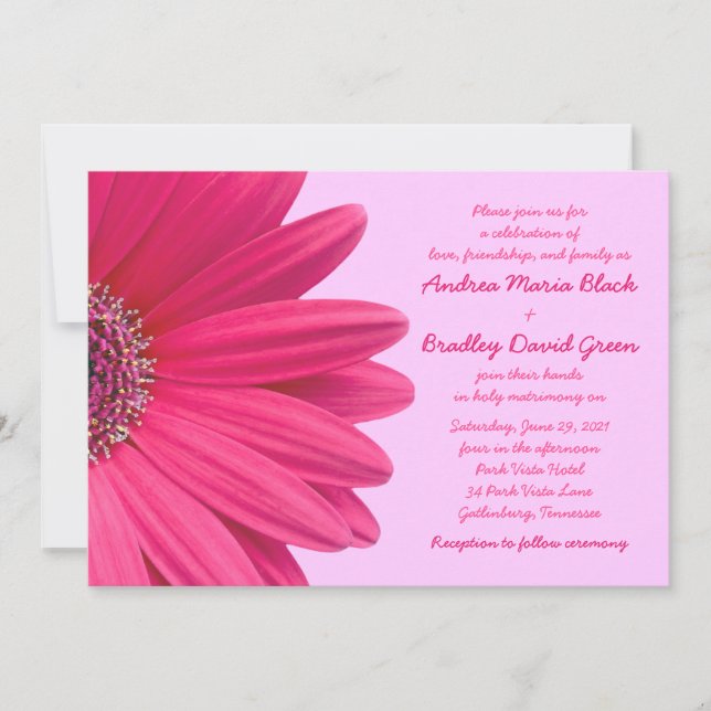 Pink Gerbera Daisy Lilac Lila Einladung zur Hochze (Vorderseite)