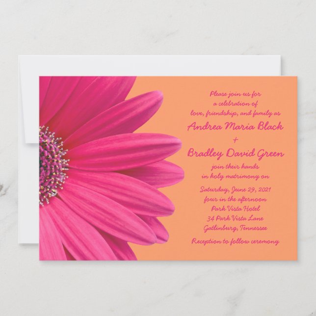 Pink Gerbera Daisy mit Orange Wedding Einladung (Vorderseite)