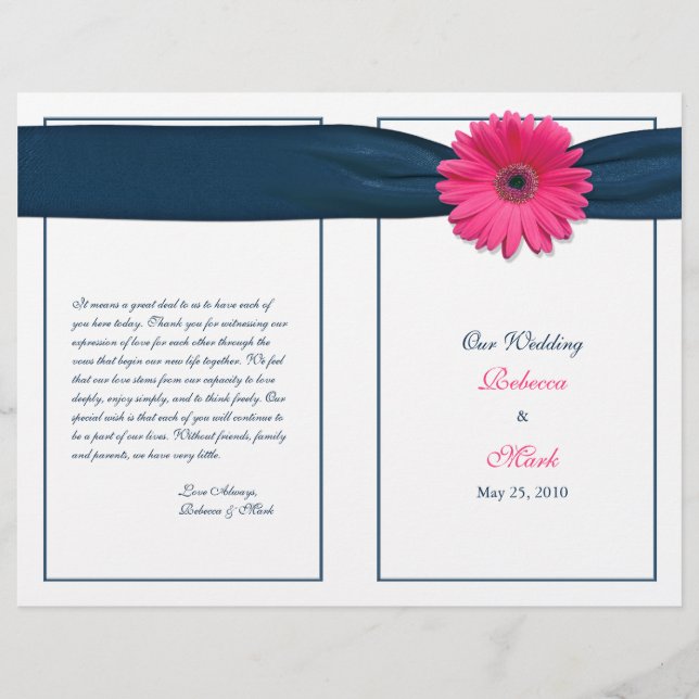 Pink Gerbera Daisy Navy Programme de mariage au ru (Devant)