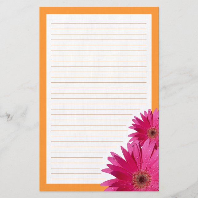 Pink Gerbera Daisy Orange Border Stationery Briefpapier (Vorderseite)