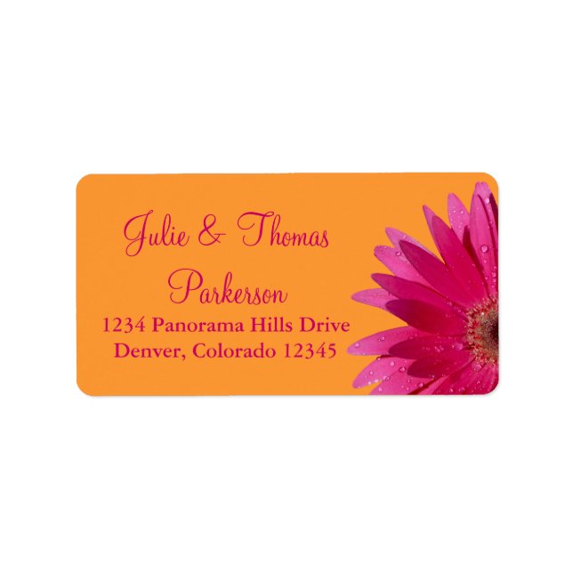 Pink Gerbera Daisy Orange Wedding Address Labels Adressaufkleber (Vorne)
