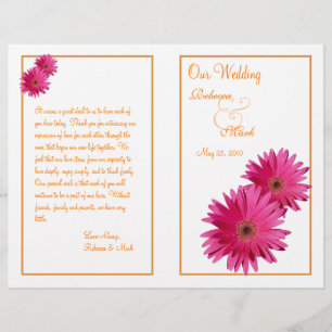 Pink Gerbera Daisy Orange Wedding Program