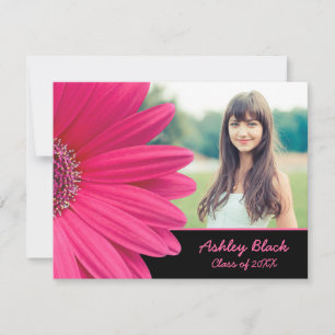Pink Gerbera Daisy Photo Graduation Invitation