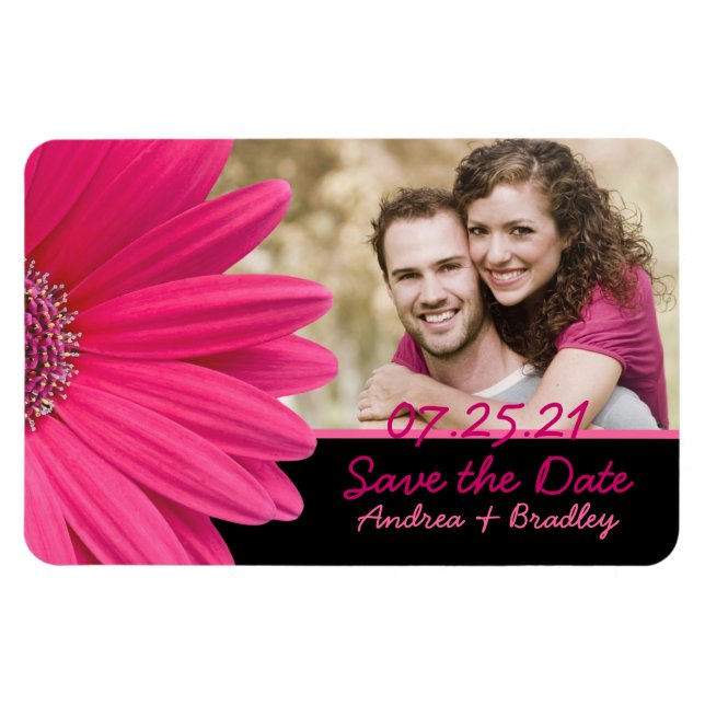 Pink Gerbera Daisy Photo Mariage Magnet (Horizontal)