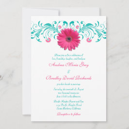 Pink Gerbera Daisy Türkis Floral Wedding Einladung