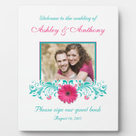Pink Gerbera Daisy Türkis Floral Wedding Foto Fotoplatte