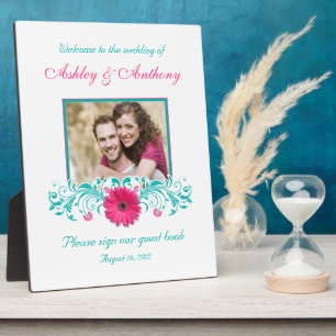 Pink Gerbera Daisy Türkis Floral Wedding Foto Fotoplatte