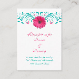Pink Gerbera Daisy Türkise Floral Empfang Card Begleitkarte