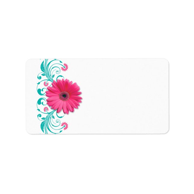 Pink Gerbera Daisy Türkise Wedding Blank Address Adressaufkleber (Vorne)