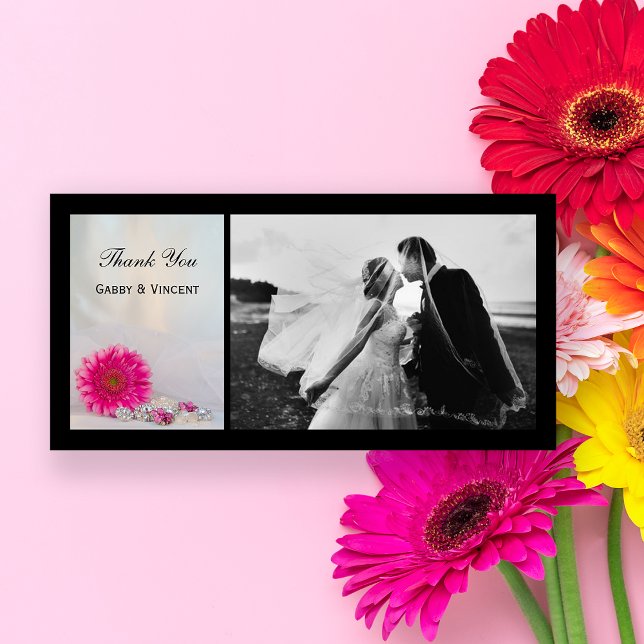 Pink Gerbera Daisy und Buttons Hochzeit Vielen Dan Dankeskarte (Von Creator hochgeladen)