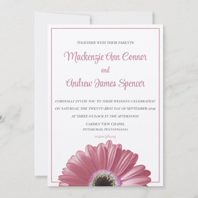 Pink Gerbera Daisy Wedding Einladung (Vorderseite)