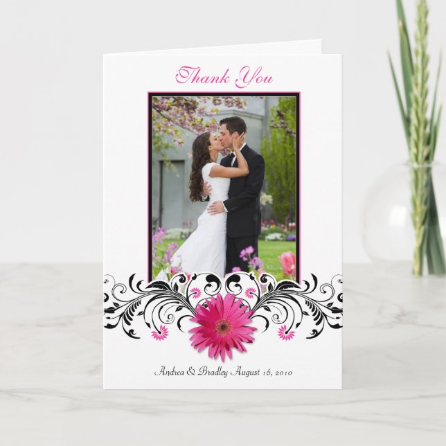 Pink Gerbera Daisy Wedding Foto Vielen Dank Dankeskarte (Vorderseite)