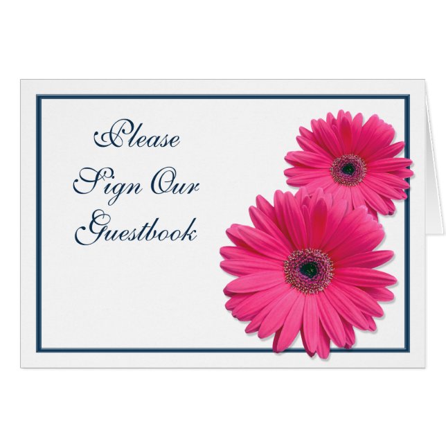 Pink Gerbera Daisy Wedding Gästebuchsign Card (Vorderseite (Horizontal))