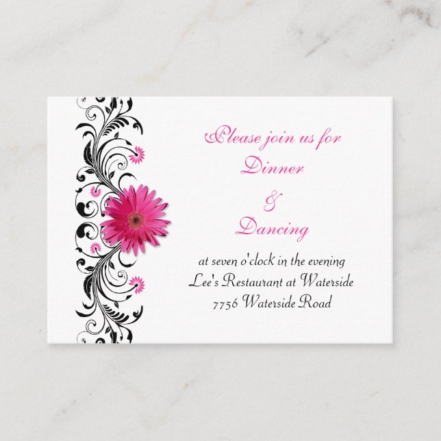 Pink Gerbera Daisy Wedding Reception Card Begleitkarte (Vorderseite)