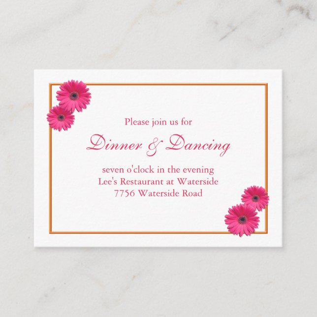 Pink Gerbera Daisy Wedding Reception Card Begleitkarte (Vorderseite)