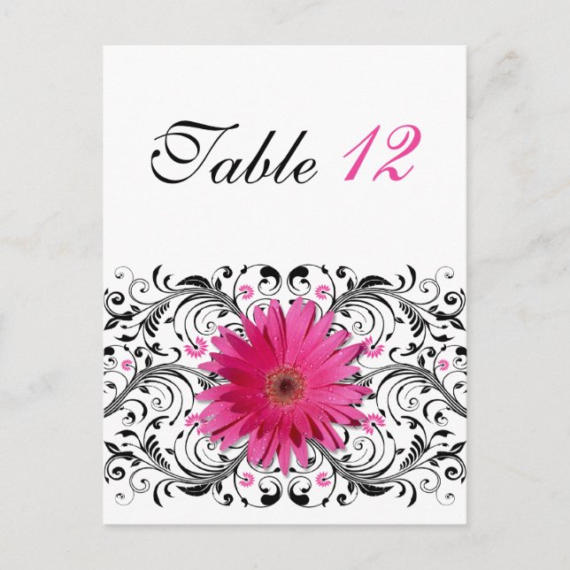 Pink Gerbera Daisy Wedding Tischnummer Card (Vorderseite)