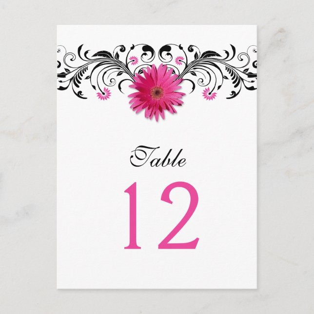 Pink Gerbera Daisy Wedding Tischnummer Card (Vorderseite)